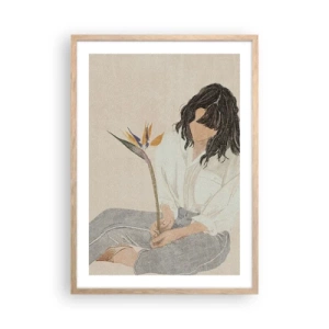 Plakát v rámu světlý dub - Portrét s exotickou květinou - 50x70 cm