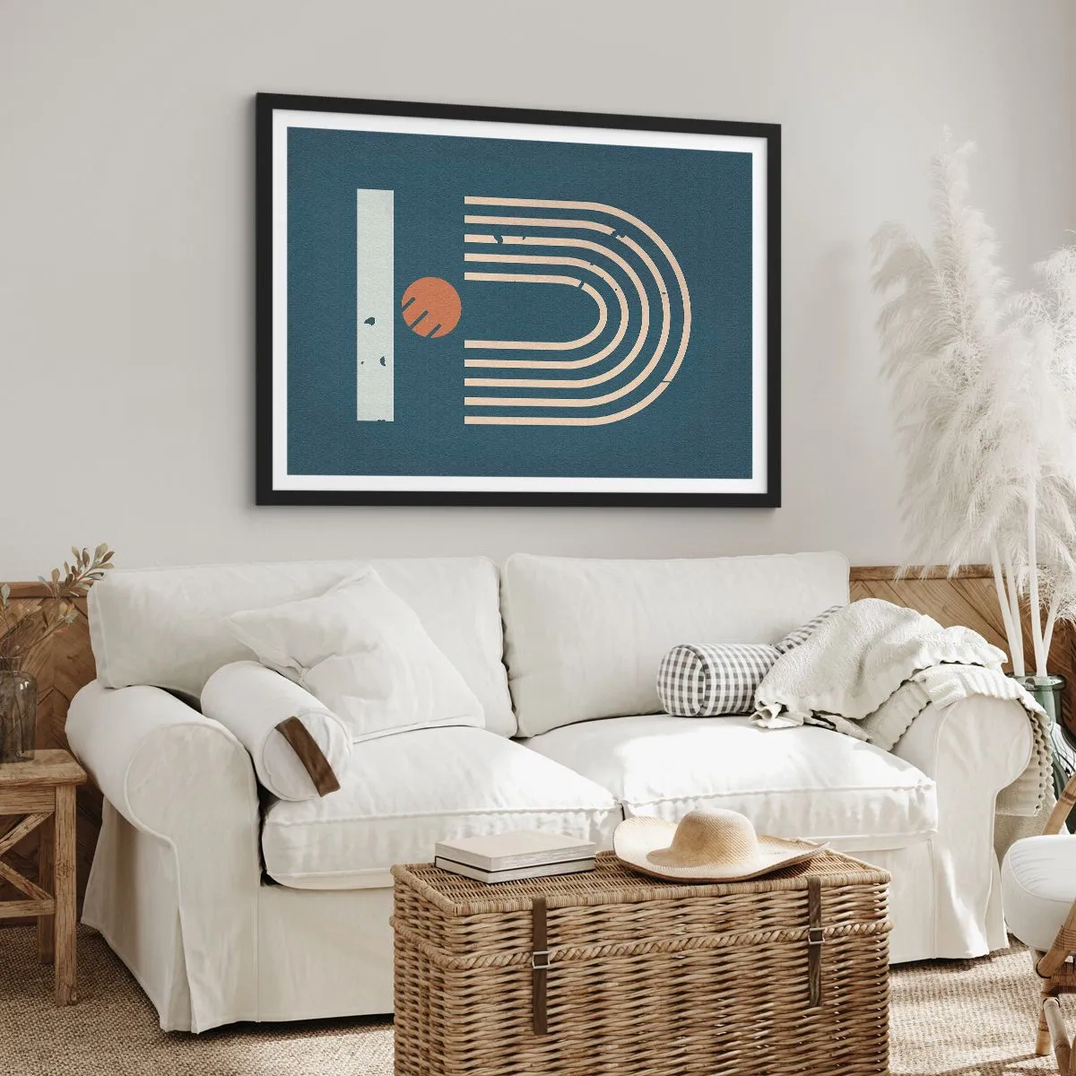 Plakát v černém rámu - Geometrie v námořnické modři - 70x50 cm
