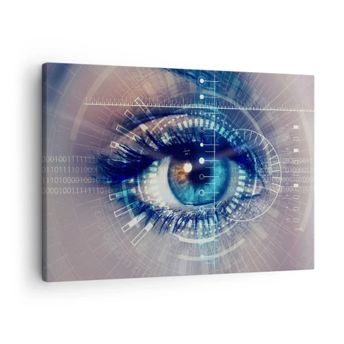 Obraz na plátně - Technologické oko s futuristickým rozhraním - 70x50cm - Myslíš si, že mě znáš - Moderní nástěnná dekorace do obývacího pokoje a ložnice ARTTOR