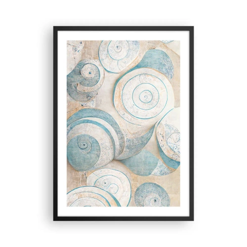 Plakát v černém rámu - Abstraktní spirály v odstínech modré a béžové - 50x70cm - Co skrývá mušle? - Moderní nástěnná dekorace do obývacího pokoje a ložnice ARTTOR