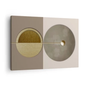 Obraz na plátně - Abstraktní kruhy v odstínech zlaté a béžové - 70x50cm - Dokonalá rovnováha - Moderní nástěnná dekorace do obývacího pokoje a ložnice ARTTOR
