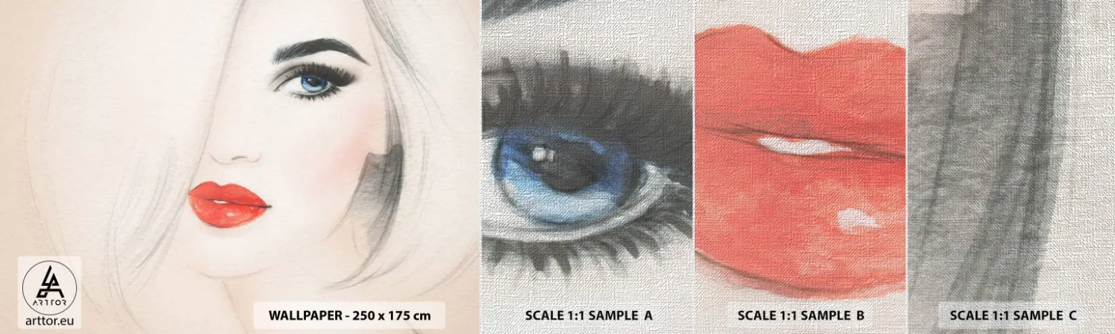 Vzor Fototapety Premium Canvas - Hypnotizuje a omamuje - Portrét ženy, ženská tvář, červené rty - 100x30 cm