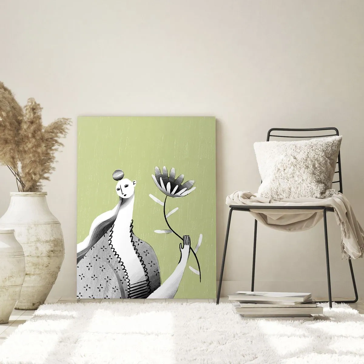 Obraz na skle - Modernistický portrét – držící květinu - 50x70 cm