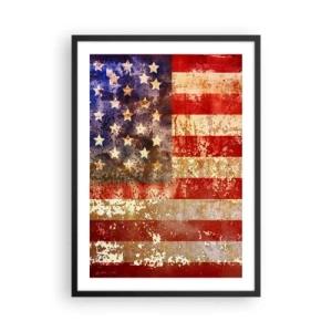 Plakát v černém rámu - Vintage vlajka USA s efektem stárnutí - 50x70cm - Chvála nepomíjí - Moderní nástěnná dekorace do obývacího pokoje a ložnice ARTTOR