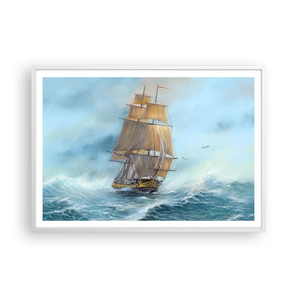 Plakát v bílém rámu - Běžící po vlnách - 100x70 cm