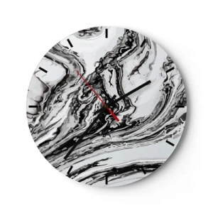 Nástěnné hodiny - Abstraktní mramorový vzor v černé a bílé - 30x30cm - Na začátku byl chaos - Moderní nástěnná dekorace do obývacího pokoje, kuchyně a ložnice ARTTOR