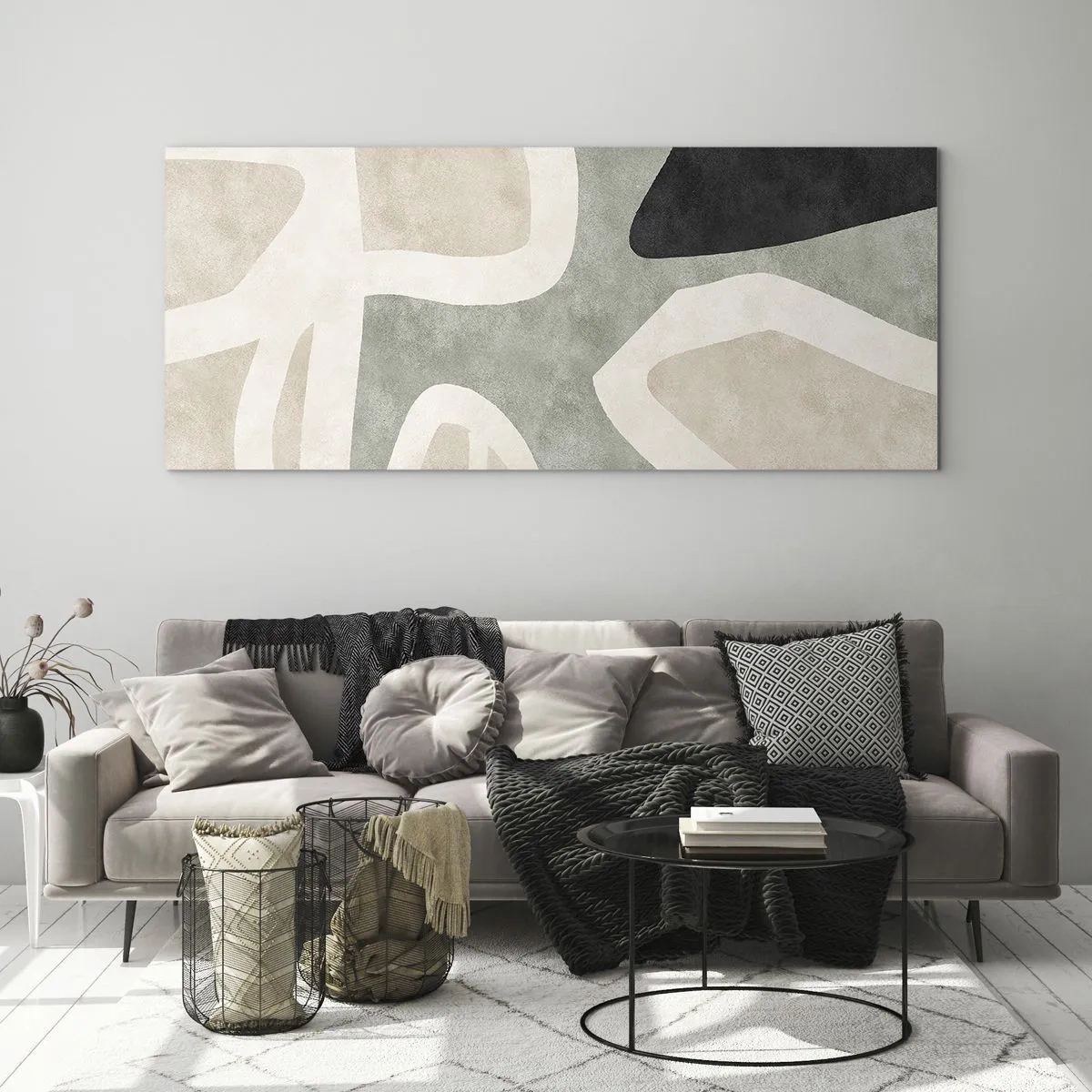 Obraz na skle - Kompozice s černým motivem - 100x40 cm