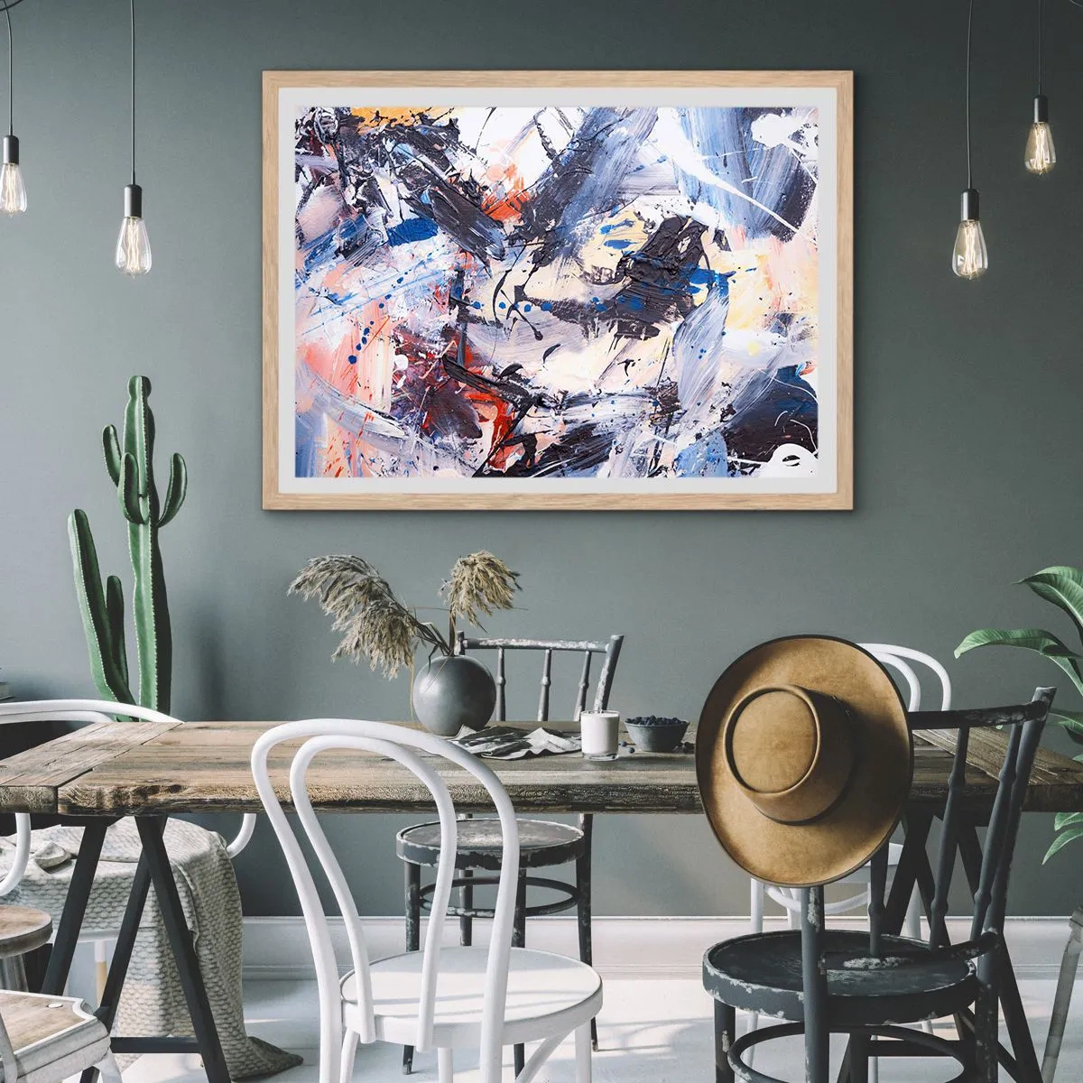 Plakát v rámu světlý dub - Bláznivý tanec abstrakce - 100x70 cm