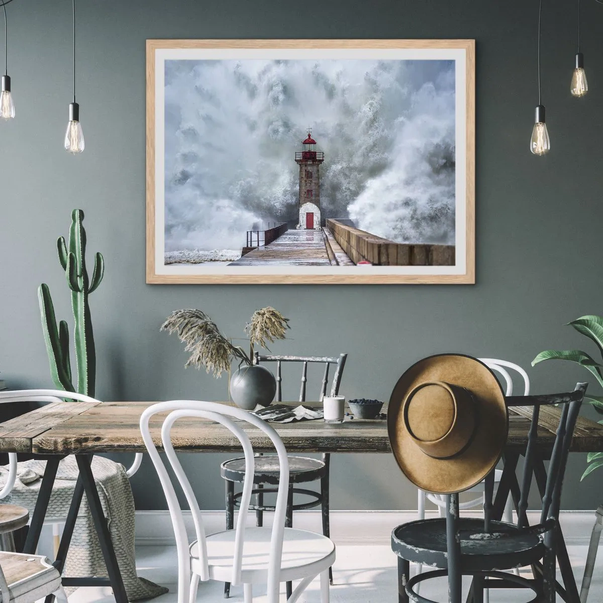 Plakát v rámu světlý dub - Hukot vody, šum větru - 70x50 cm