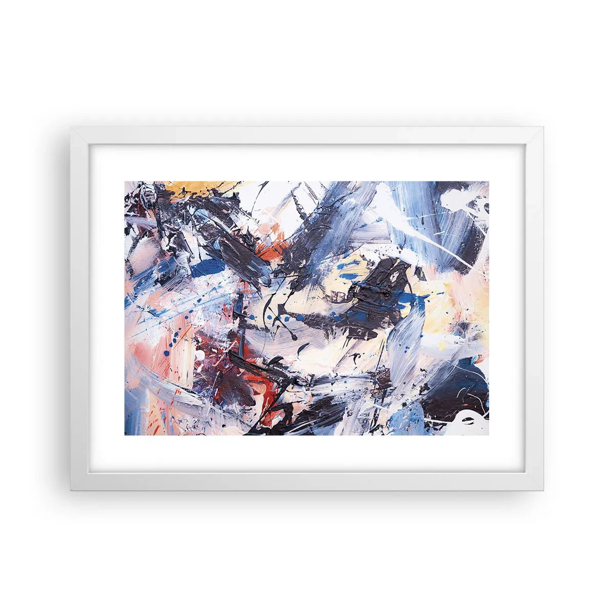 Plakát v bílém rámu - Bláznivý tanec abstrakce - 40x30 cm