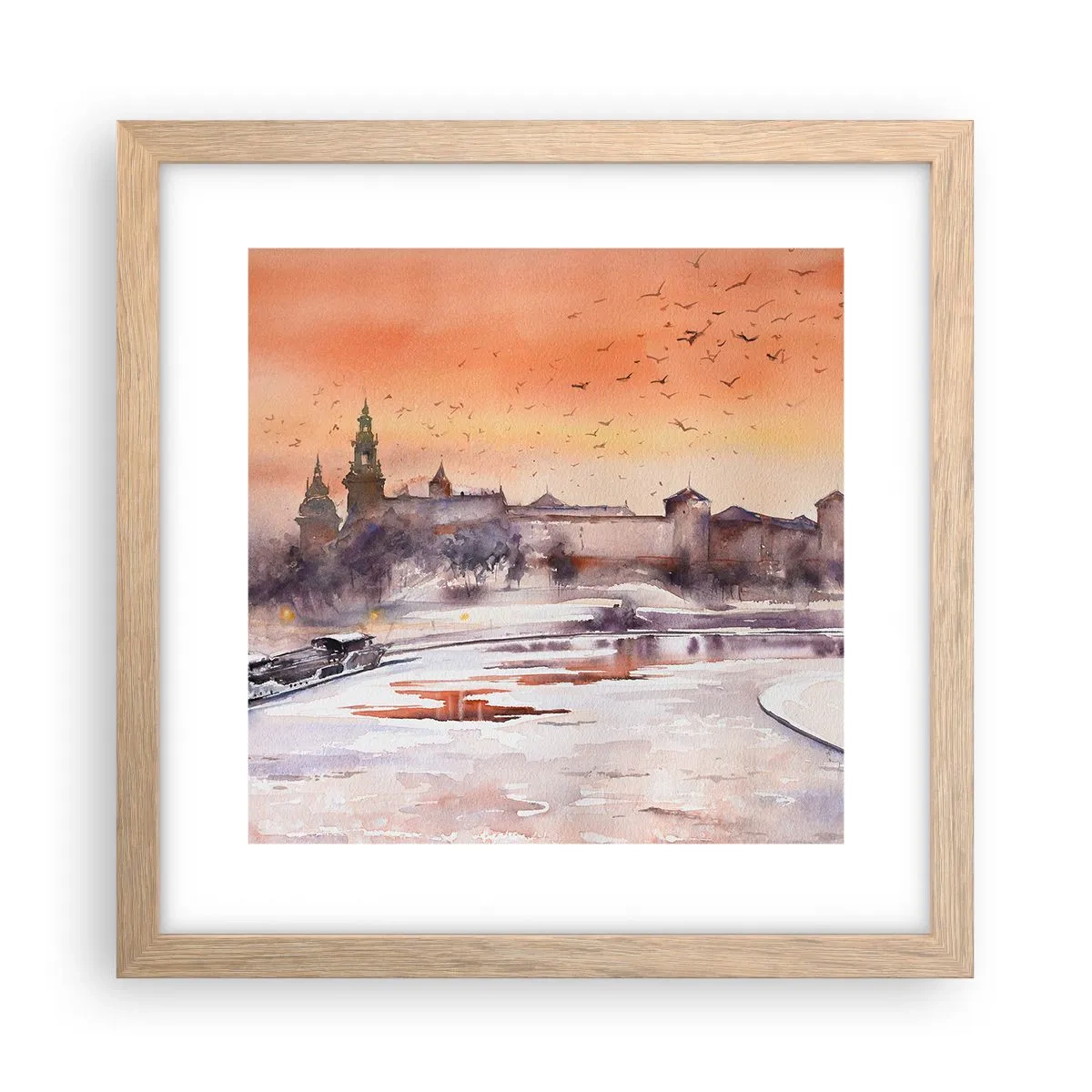 Plakát v rámu světlý dub - Královský západ slunce - 30x30 cm