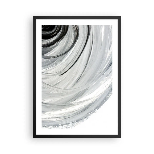 Plakát v černém rámu - Dynamická abstrakce v odstínech černé, bílé a šedé - 50x70cm - Orbitální kompozice - Moderní nástěnná dekorace do obývacího pokoje a ložnice ARTTOR