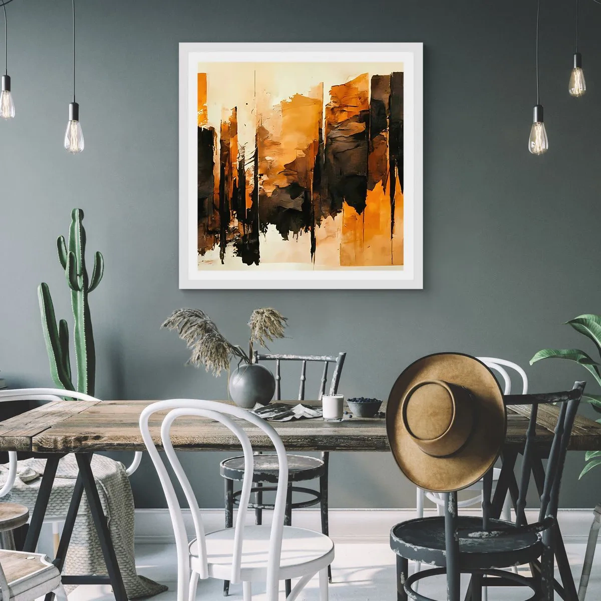 Plakát v bílém rámu - Harmonie černé a zlaté - 60x60 cm