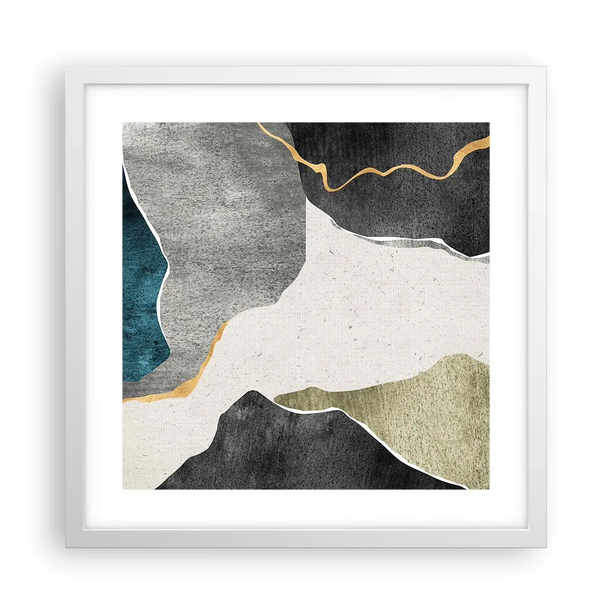 Plakát v bílém rámu - Mozaiková kompozice se zlatou nití - 40x40 cm