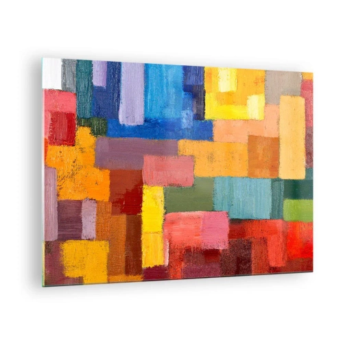 Obraz na skle - Abstraktní kompozice barevných obdélníků - 70x50cm - Každý jiný, všechny barevné - Moderní nástěnná dekorace do obývacího pokoje a ložnice ARTTOR
