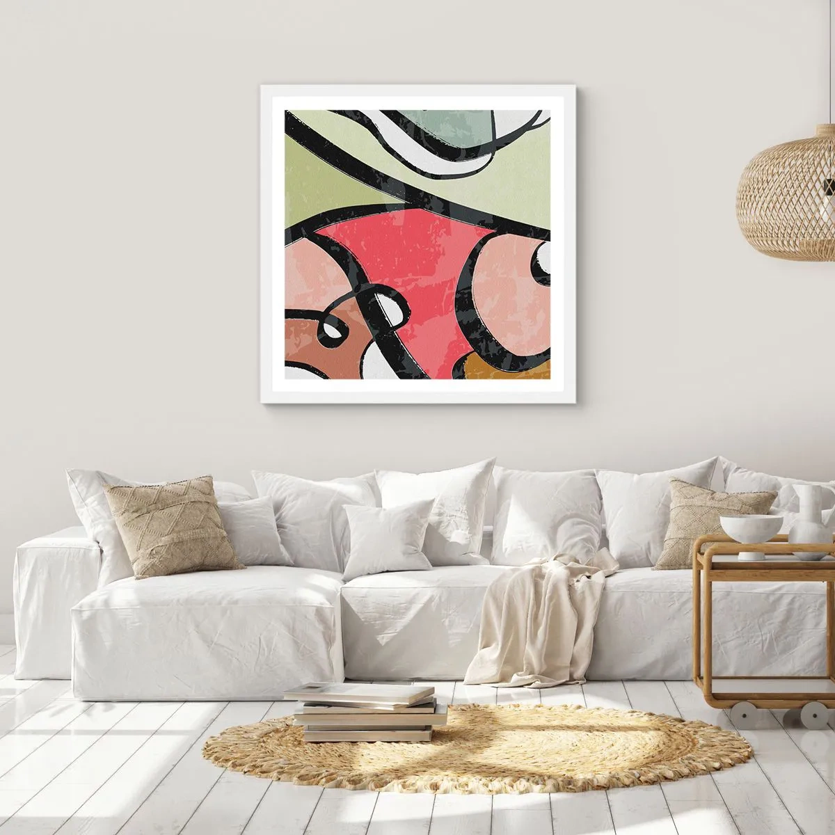 Plakát v bílém rámu - Piruety uprostřed barev - 60x60 cm