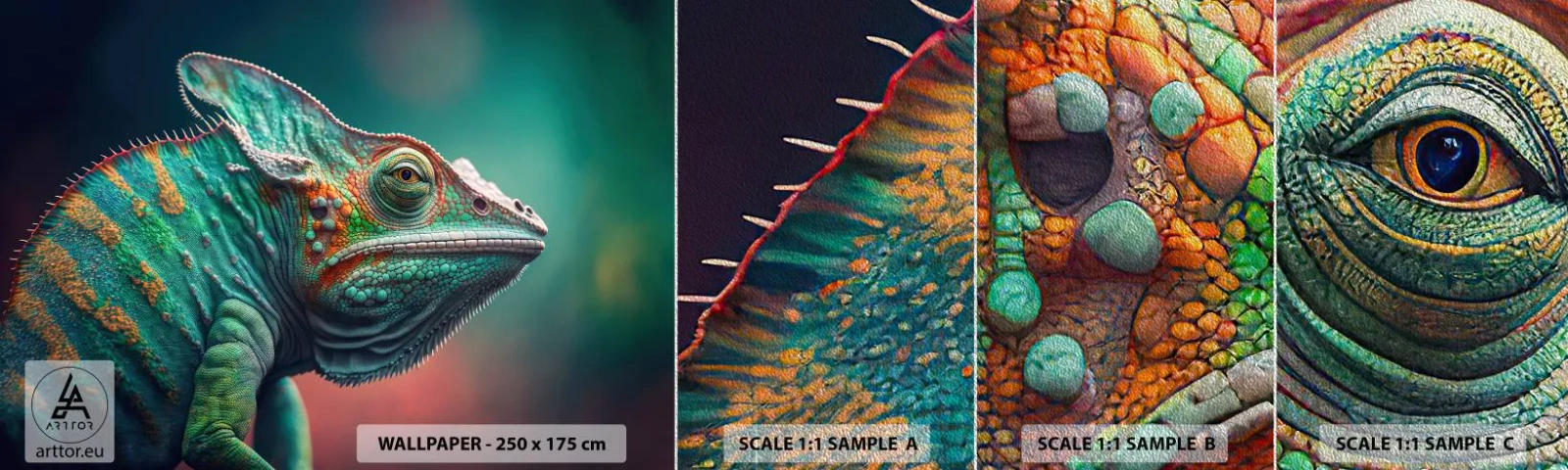 Vzor Fototapety Premium Sand - Vidíš mě? To není dobré… - Chameleón, Zvířata, Plaz - 100x30 cm