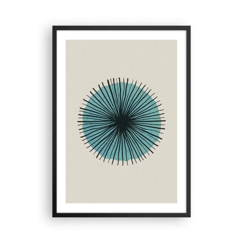 Plakát v černém rámu - Geometrický vzor ve tvaru radiálního kruhu - 50x70cm - Zářící modrá - Moderní nástěnná dekorace do obývacího pokoje a ložnice ARTTOR