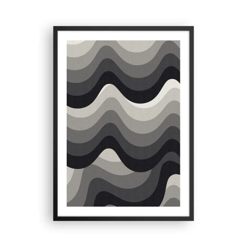 Plakát v černém rámu - Geometrické vlny v odstínech černé a šedé - 50x70cm - Vlna za vlnou - Moderní nástěnná dekorace do obývacího pokoje a ložnice ARTTOR