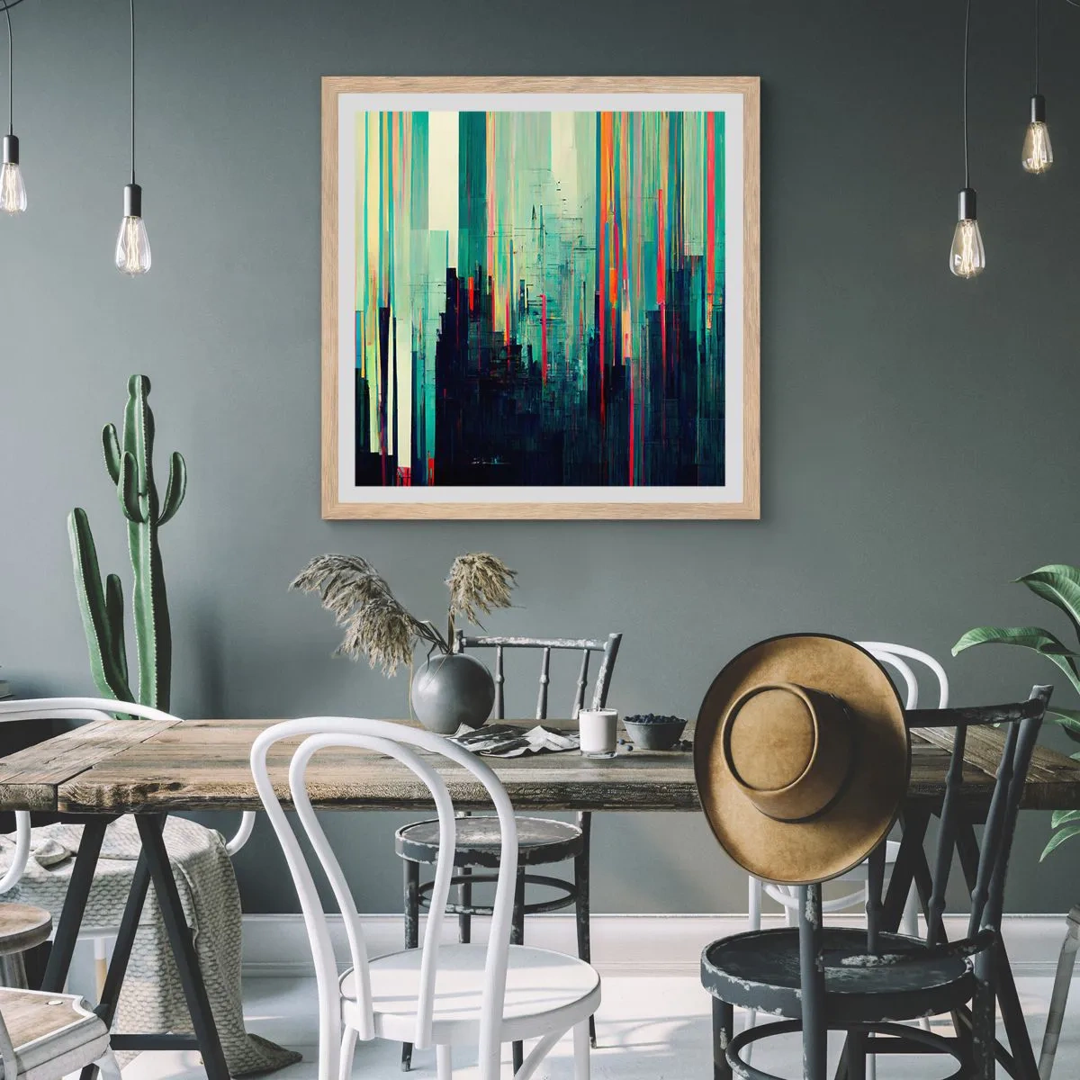 Plakát v rámu světlý dub - Futuristické město - 60x60 cm