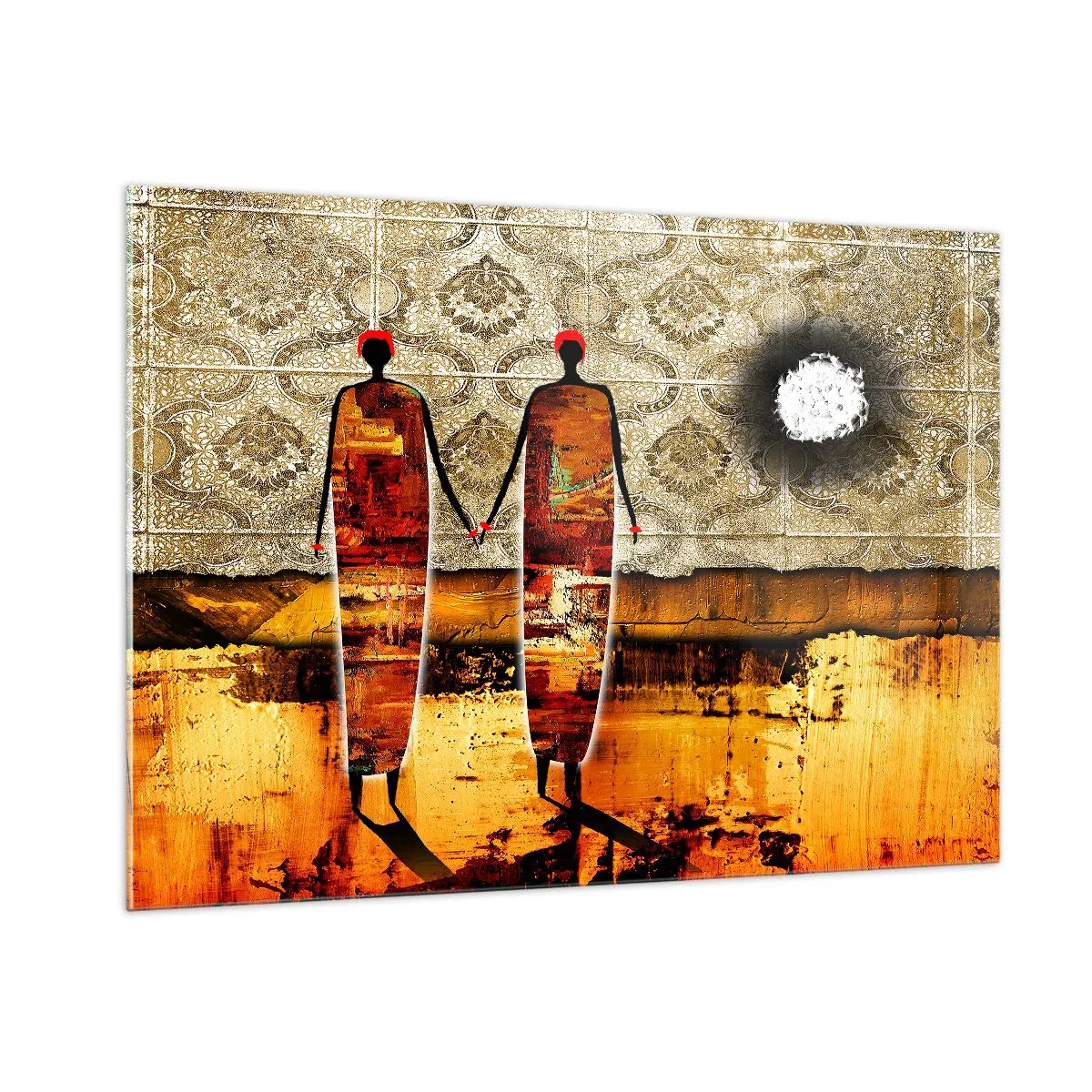 Obraz na skle - Etnická kompozice v barvách Afriky - 100x70 cm