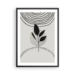 Plakát v černém rámu - Minimalistická ilustrace listů s geometrickými vzory - 50x70cm - Kompozice: rituály přírody - Moderní nástěnná dekorace do obývacího pokoje a ložnice ARTTOR