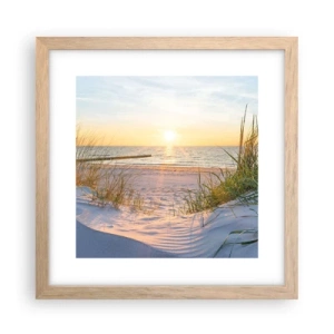 Plakát v rámu světlý dub - Šumění moře, zpěv ptáků, divoká pláž uprostřed trávy… - 30x30 cm