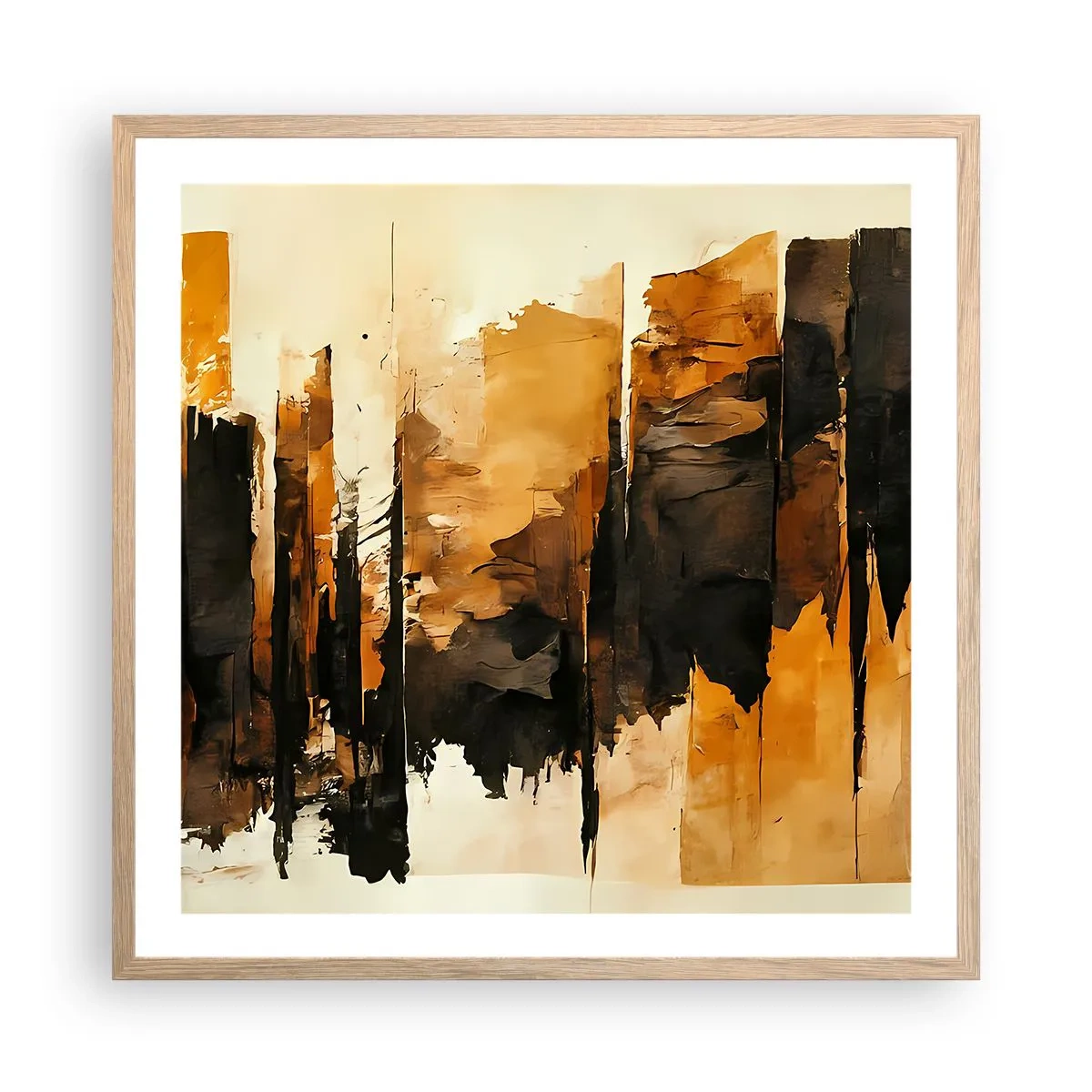 Plakát v rámu světlý dub - Harmonie černé a zlaté - 60x60 cm