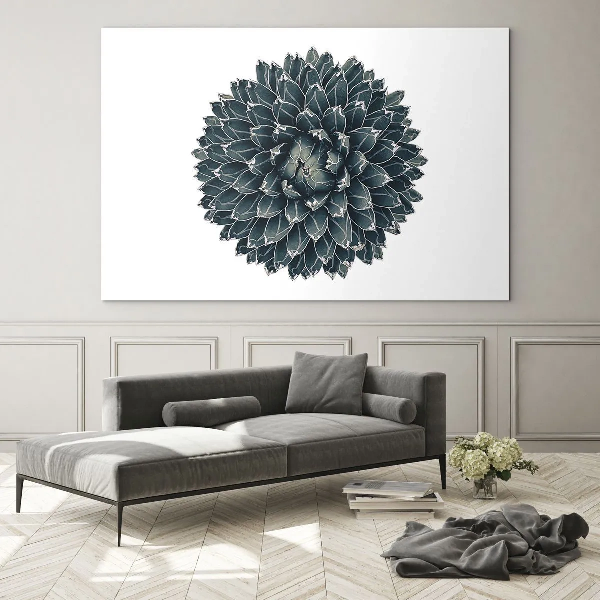 Obraz na skle - Symetrický vzor sukulentní rostliny na bílém pozadí - 70x50cm - Hvězda pouště - Moderní nástěnná dekorace do obývacího pokoje a ložnice ARTTOR