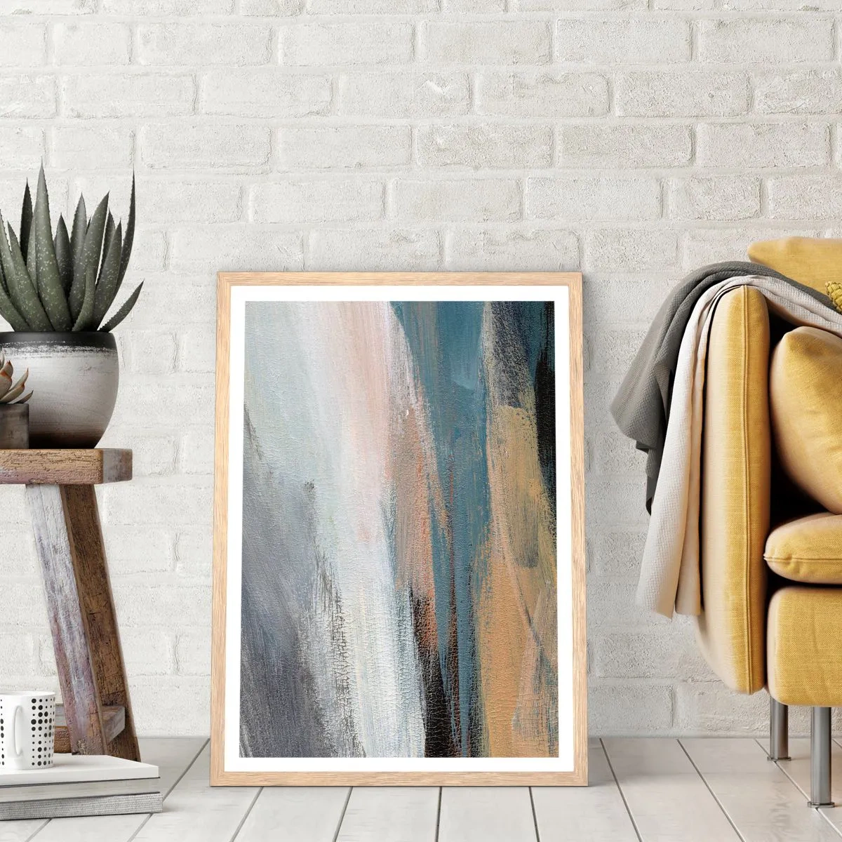 Plakát v rámu světlý dub - Abstrakce: severní krajina - 61x91 cm