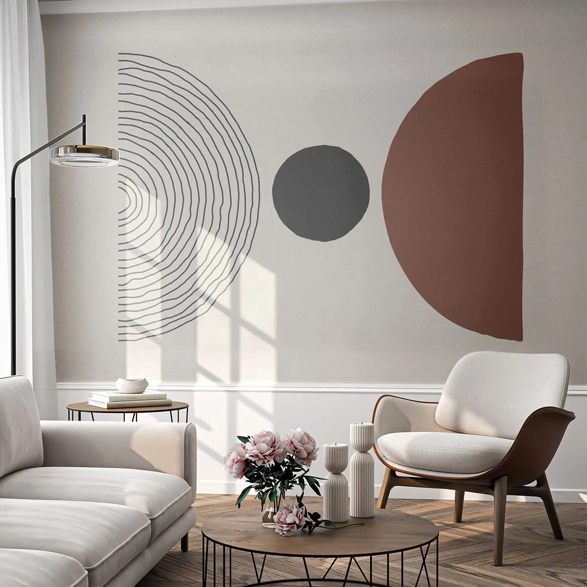 Fototapeta Samolepicí Deluxe Sticker - V centru pozornosti - Abstrakce, Kus, Půlkruhy - 250x175 cm