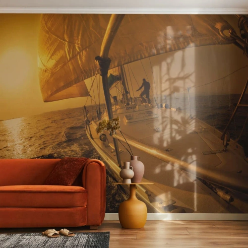 Fototapeta Premium Canvas - Zlatý večer po vícebarevném dni - Námořní studia, Plachetnice, Cestování - 200x140 cm