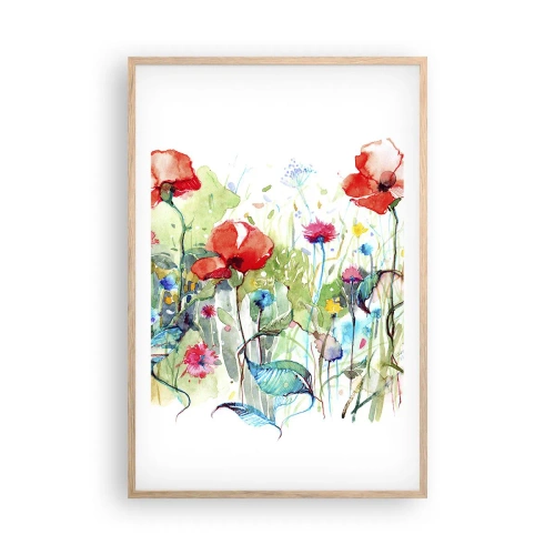 Plakát v rámu světlý dub - Kvetoucí louka v květnu - 61x91 cm