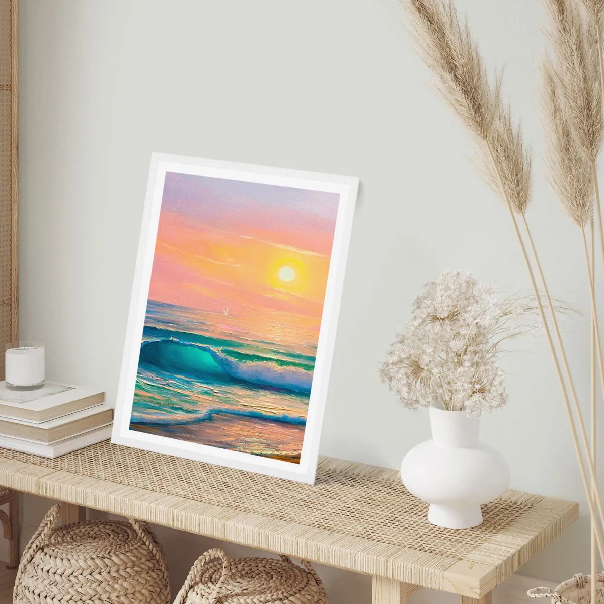 Plakát v bílém rámu - Tyrkysová píseň vln - 40x50 cm