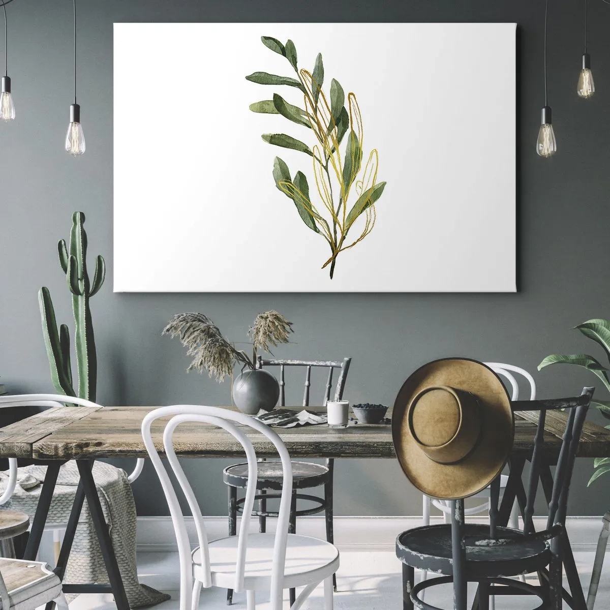 Obraz na plátně - Zelená větev s listy na bílém pozadí - 70x50cm - Vše, co je dobré - Moderní nástěnná dekorace do obývacího pokoje a ložnice ARTTOR