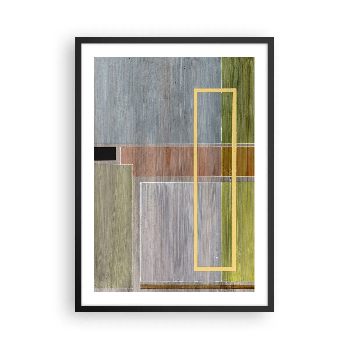 Plakát v černém rámu - Geometrická abstrakce v tlumených barvách - 50x70cm - Jednoduše a v klidu - Moderní nástěnná dekorace do obývacího pokoje a ložnice ARTTOR