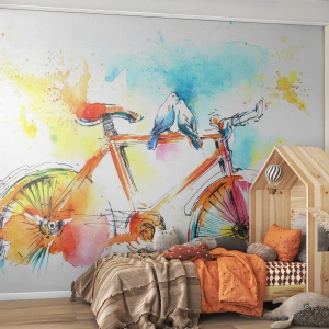 Fototapeta Standard Eco - Ve dvou na kole - Abstrakce, Jízdní kolo, Ptactvo - 400x280 cm