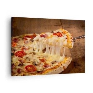 Obraz na plátně - Pizza s vláknitým sýrem - 70x50cm - Veledílo italského umění - Moderní nástěnná dekorace do obývacího pokoje a ložnice ARTTOR