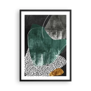Plakát v černém rámu - Abstraktní kompozice v zelené a zlaté barvě - 50x70cm - Barevná abstrakce se zlatou vločkou - Moderní nástěnná dekorace do obývacího pokoje a ložnice ARTTOR