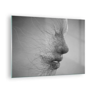 Obraz na skle - Černobílý abstraktní profil obličeje s linkami - 70x50cm - Duch větru - Moderní nástěnná dekorace do obývacího pokoje a ložnice ARTTOR