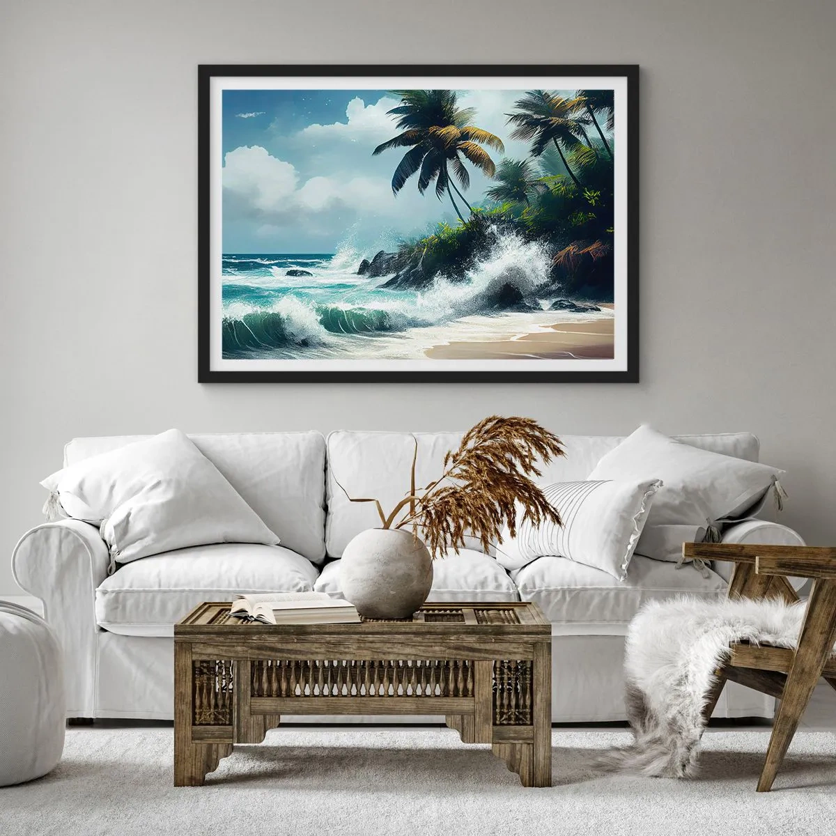 Plakát v černém rámu - Na tropickém pobřeží - 70x50 cm