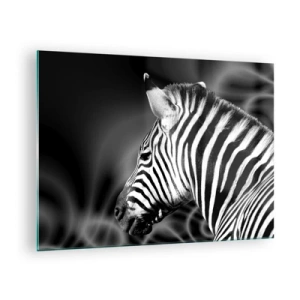 Obraz na skle - Zebra v černobílé estetice - 70x50cm - Bílé je bílé a černé je černé - Moderní nástěnná dekorace do obývacího pokoje a ložnice ARTTOR
