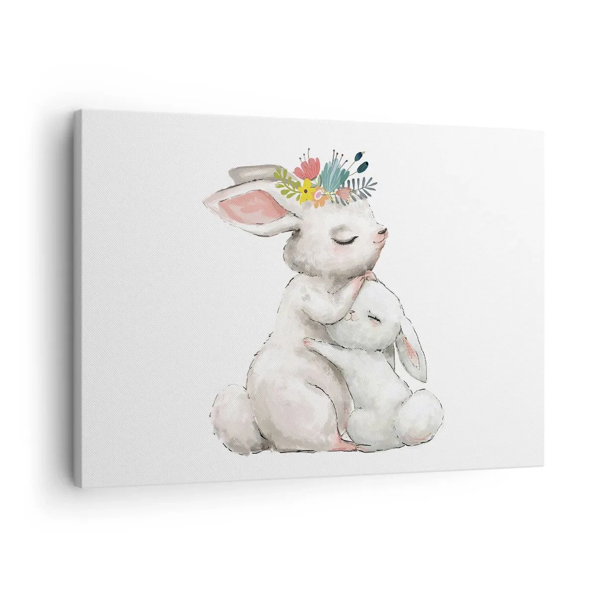 Obraz na plátně - Roztomilí králíci v pastelových barvách - 70x50cm - Nejlepší je u mámy - Moderní nástěnná dekorace do obývacího pokoje a ložnice ARTTOR