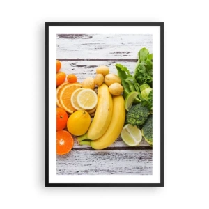Plakát v černém rámu - Ovoce a zelenina na rustikálním pozadí - 50x70cm - To nestačí? - Moderní nástěnná dekorace do obývacího pokoje a ložnice ARTTOR
