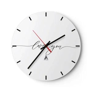 Nástěnné hodiny - Minimalistické bílé hodiny s nápisem "Miluji tě" - 30x30cm - Černé na bílém - Moderní nástěnná dekorace do obývacího pokoje, kuchyně a ložnice ARTTOR