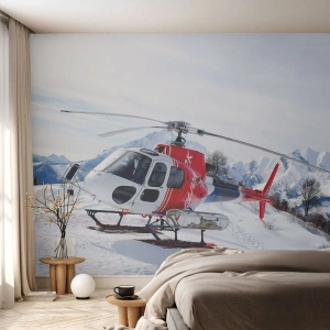 Fototapeta Samolepicí Deluxe Sticker - Vždy připraven - Helikoptéra, Krajina, Alpy - 250x175 cm