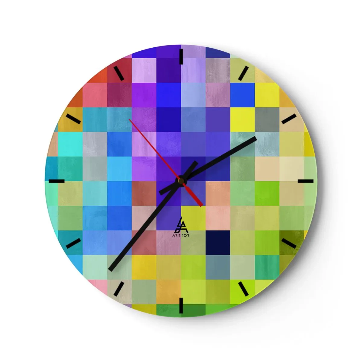 Nástěnné hodiny - Mozaika barevných čtverců v moderním stylu - 30x30cm - Každý jiný, všechny rovné - Moderní nástěnná dekorace do obývacího pokoje, kuchyně a ložnice ARTTOR