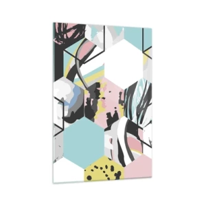 Obraz na skle - Šestiúhelníky a krychle v šesti barvách - 70x100 cm