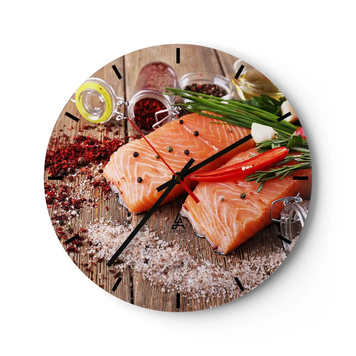 Nástěnné hodiny - Filet z lososa s kořením - 30x30cm - Norské dobrodružství v kuchyni - Moderní nástěnná dekorace do obývacího pokoje, kuchyně a ložnice ARTTOR