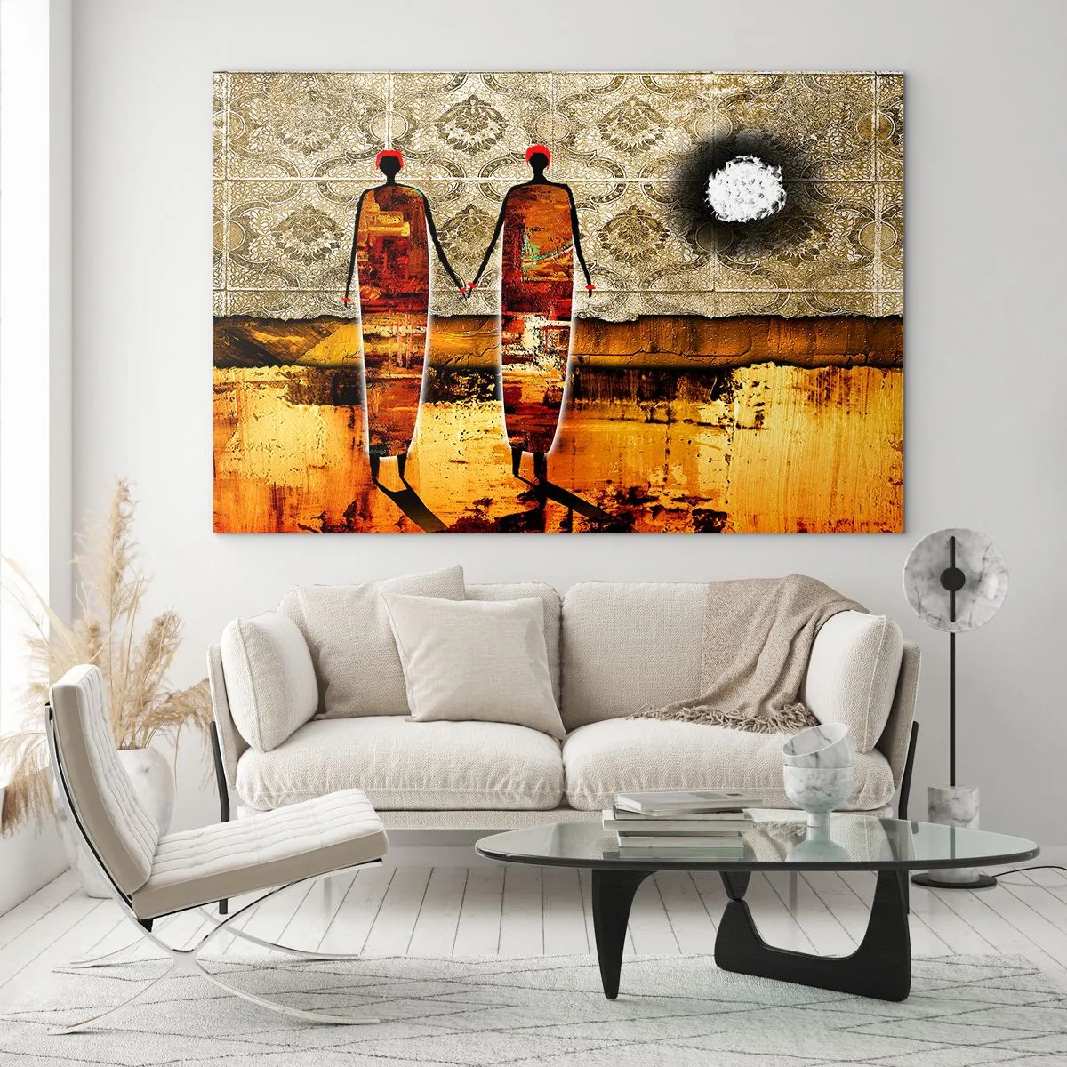 Obraz na skle - Etnická kompozice v barvách Afriky - 100x70 cm